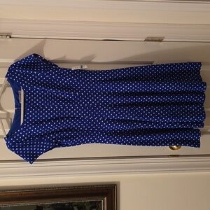 DANNY AND NICOLE BRAND WOMEN'S BLUE & WHITE DOTS SHORT SLEEVES DRESS SIZE 16